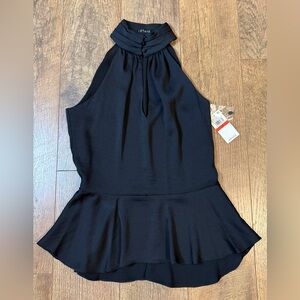 Black High Neck Halter Satin Top Eye Hole Detail Nwt Sz XS